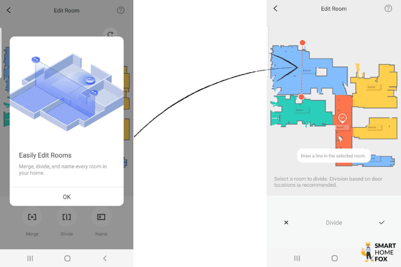 Eine Raumtrennung wird in der Roborock Q7 Max+ App vorgenommen